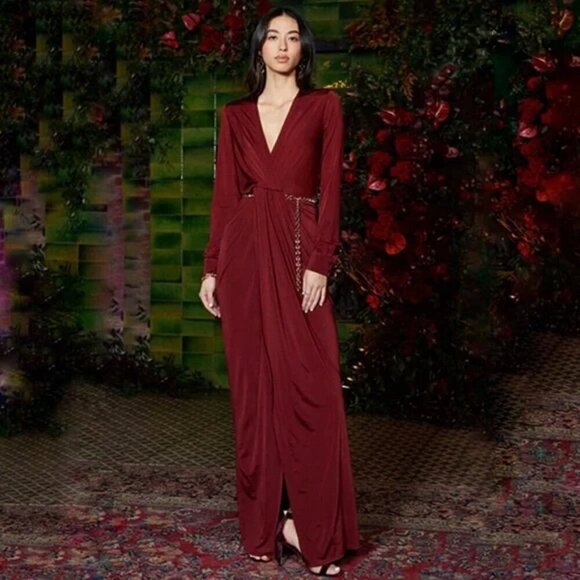 New L'AGENCE Thea Twist Front Burgundy Column Evening Maxi Gown NWT Size 8 - Picture 1 of 5